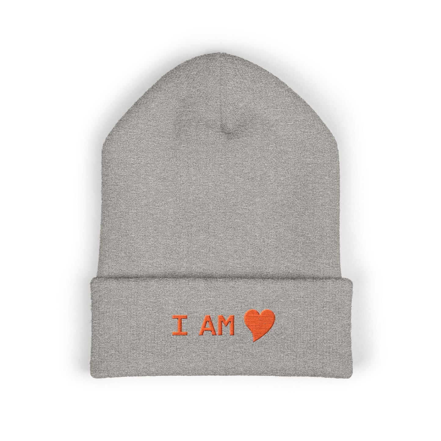 Embroidered 'I AM' Heart Cuffed Beanie