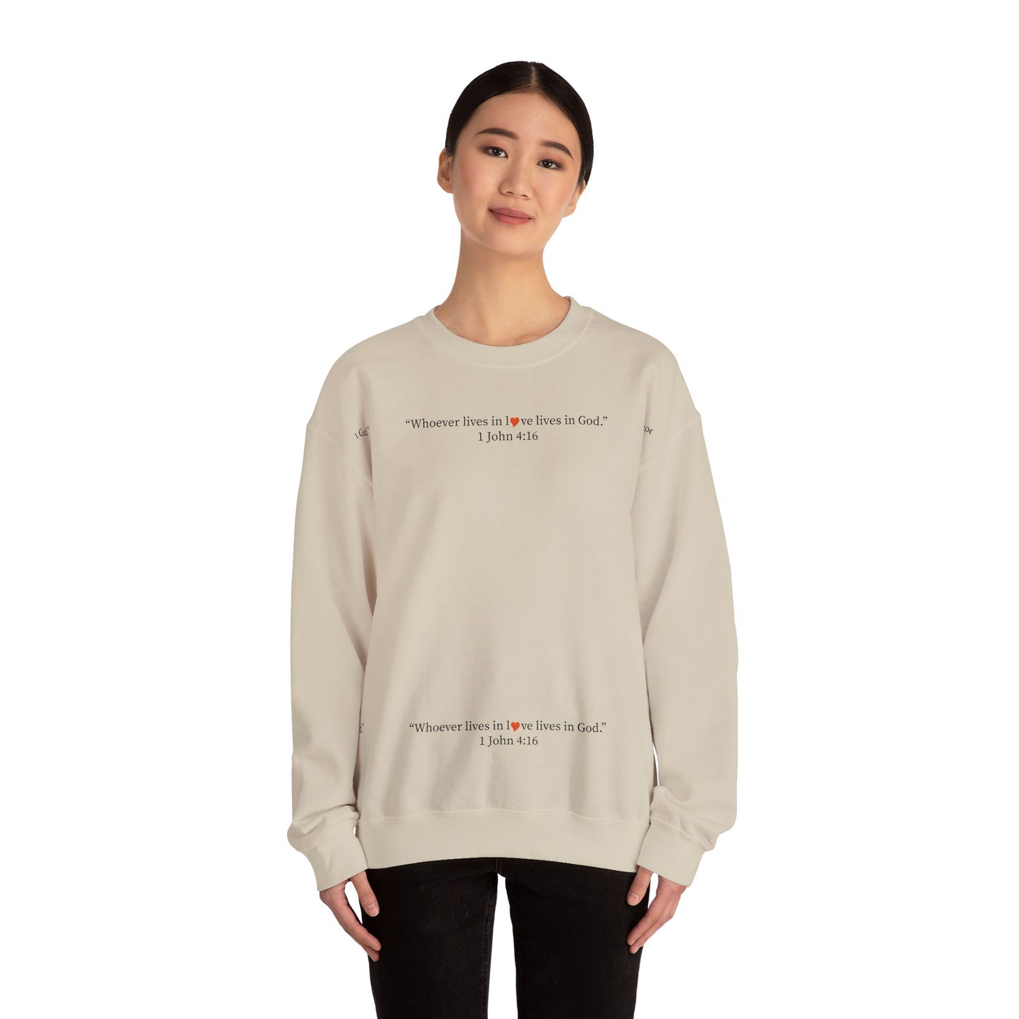 Christian Crewneck Sweatshirt — "Wherever love is, love is God" Bible Verse Pullover