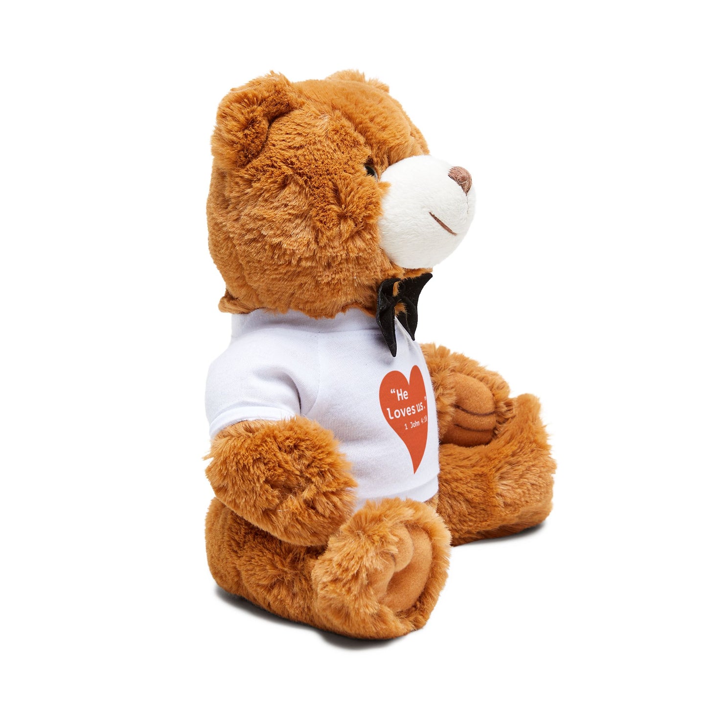 Teddy Bear with 'He Loves Us' T‑Shirt — Soft Plush Gift