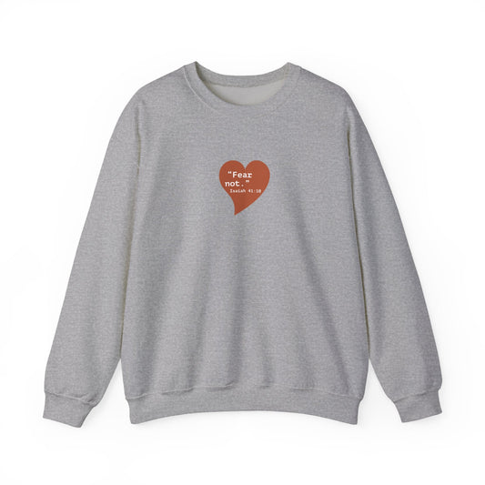Crewneck Sweatshirt — Retro Heart 'Fear Not' Minimalist Graphic - i am loved