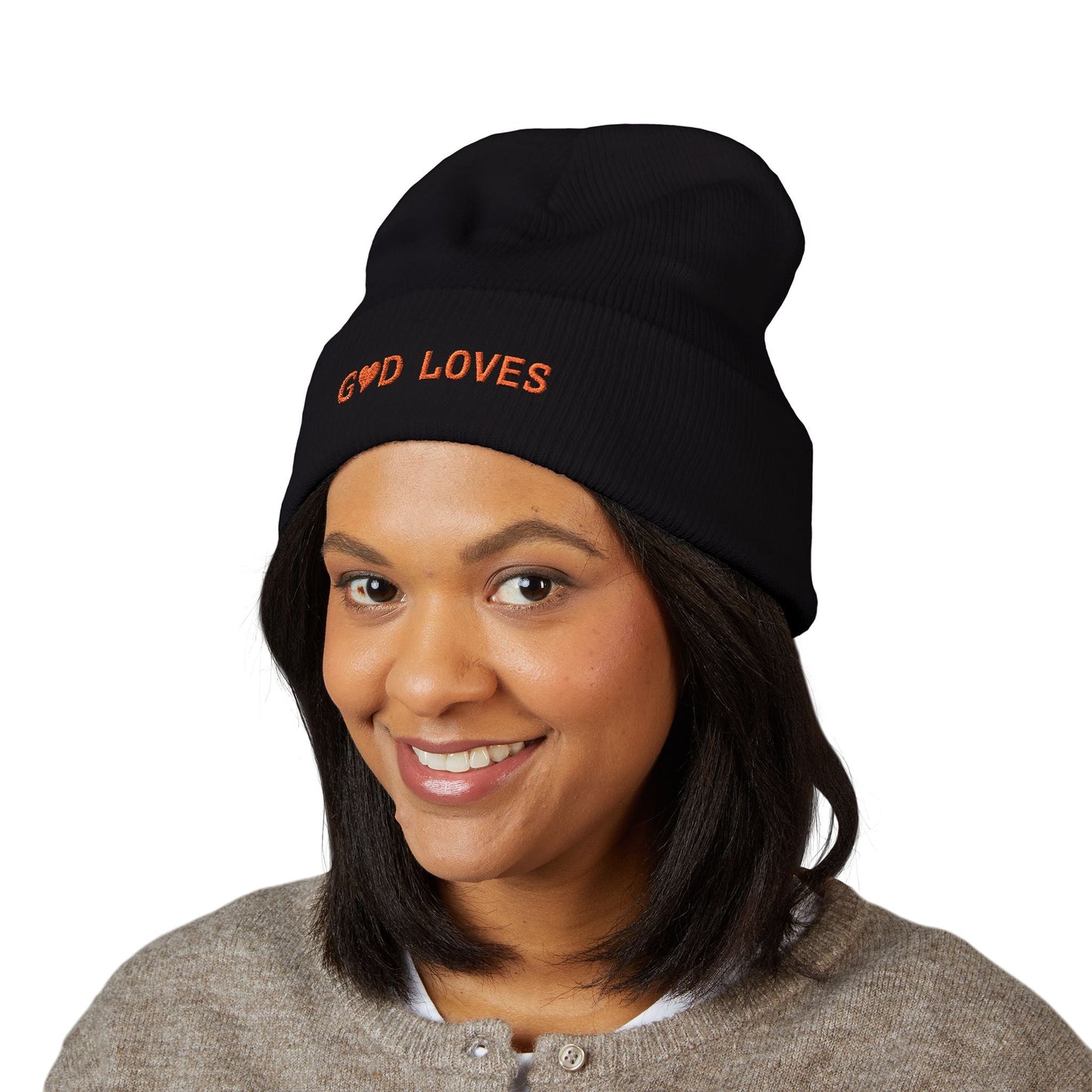 Embroidered 'God Loves' Heart Cuffed Beanie - i am loved