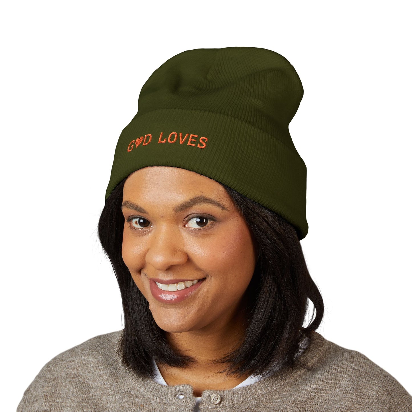 Embroidered 'God Loves' Heart Cuffed Beanie - i am loved