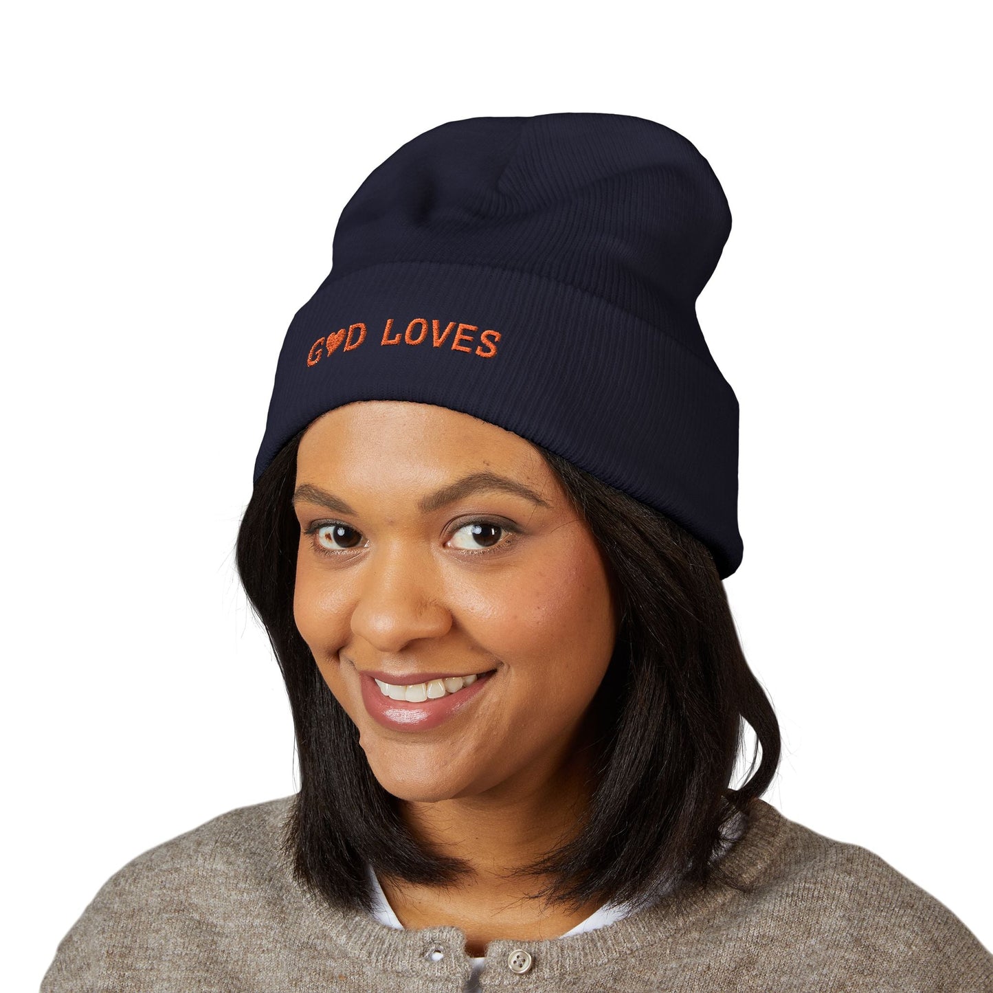 Embroidered 'God Loves' Heart Cuffed Beanie - i am loved