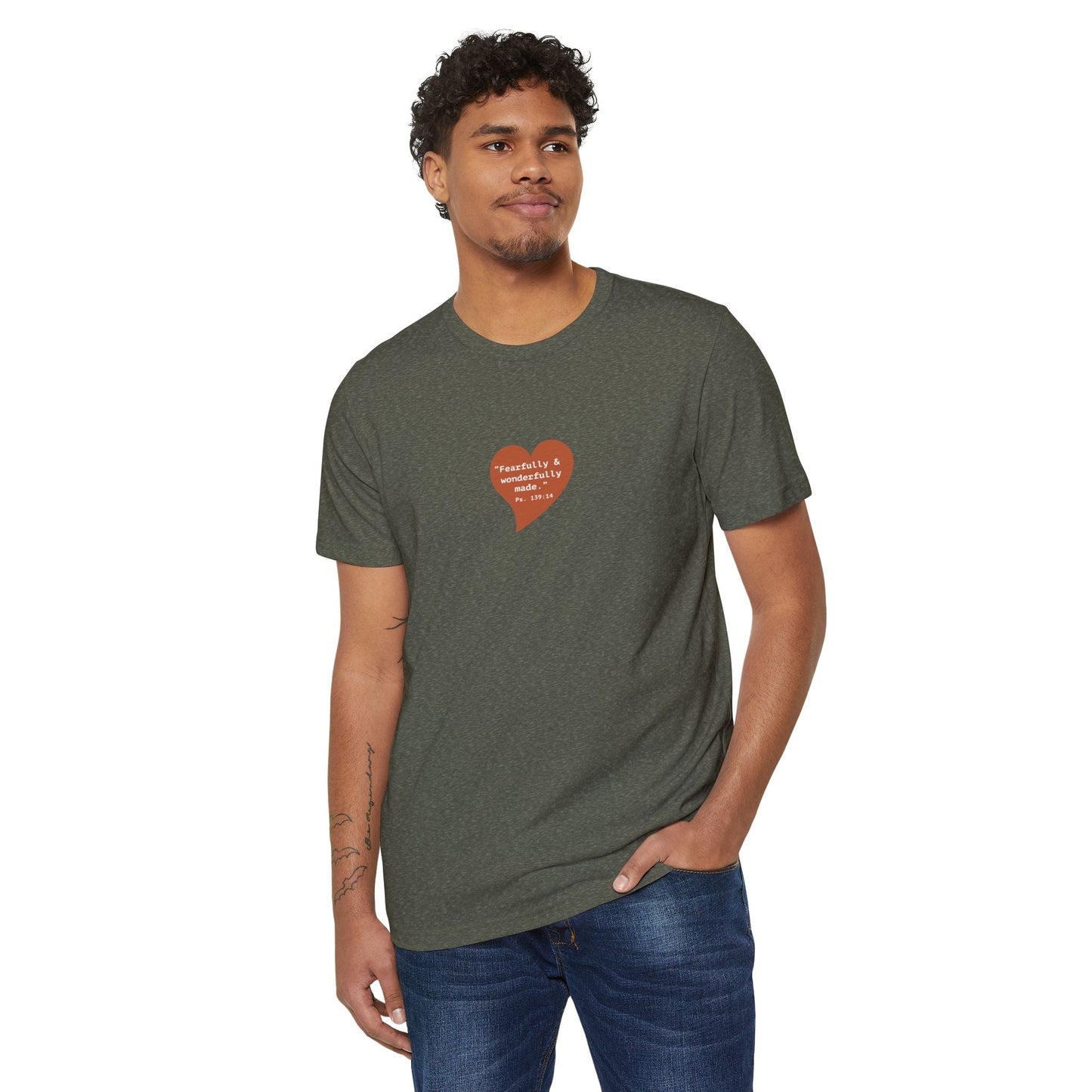 "Fearfully & Wonderfully Made" Heart Graphic T‑Shirt — Organic Inspirational Tee - i am loved