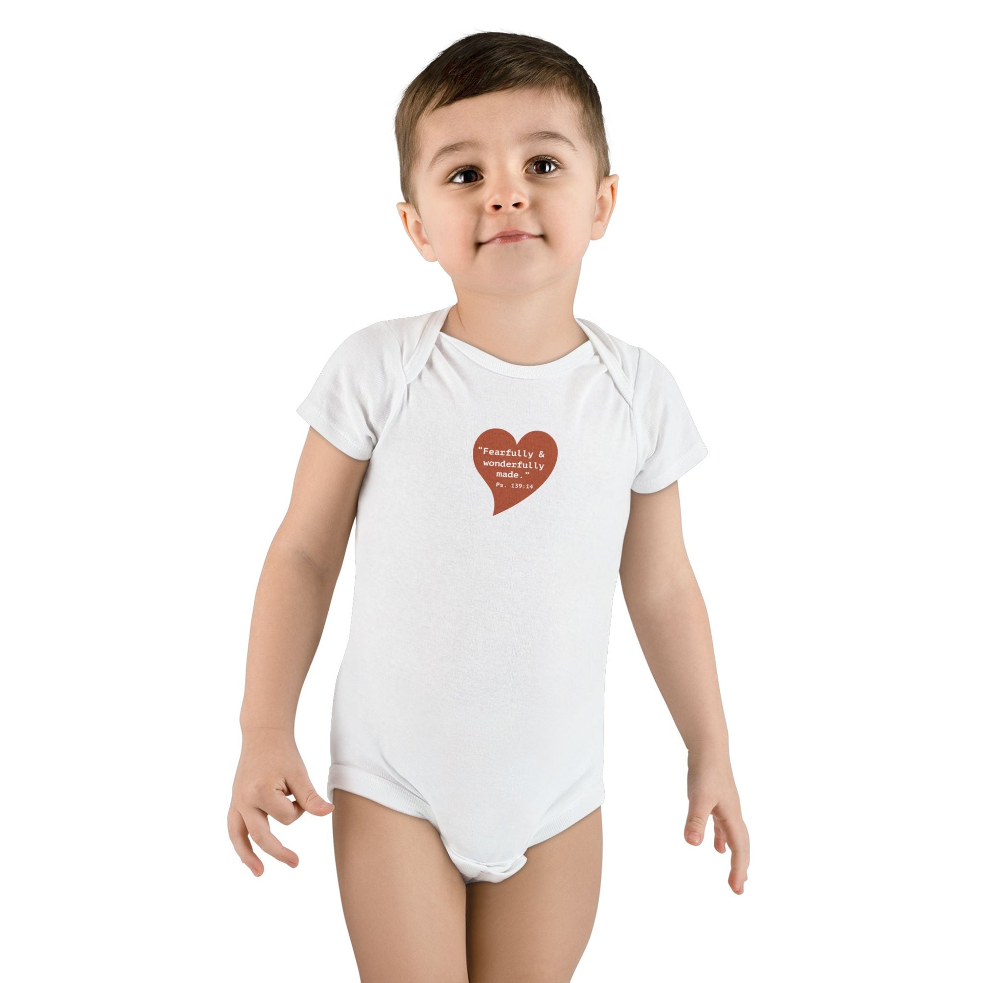 Organic Baby Onesie with Heart “Fearfully & Wonderfully Made” Biblical Verse (Cute Newborn Gift) - i am loved