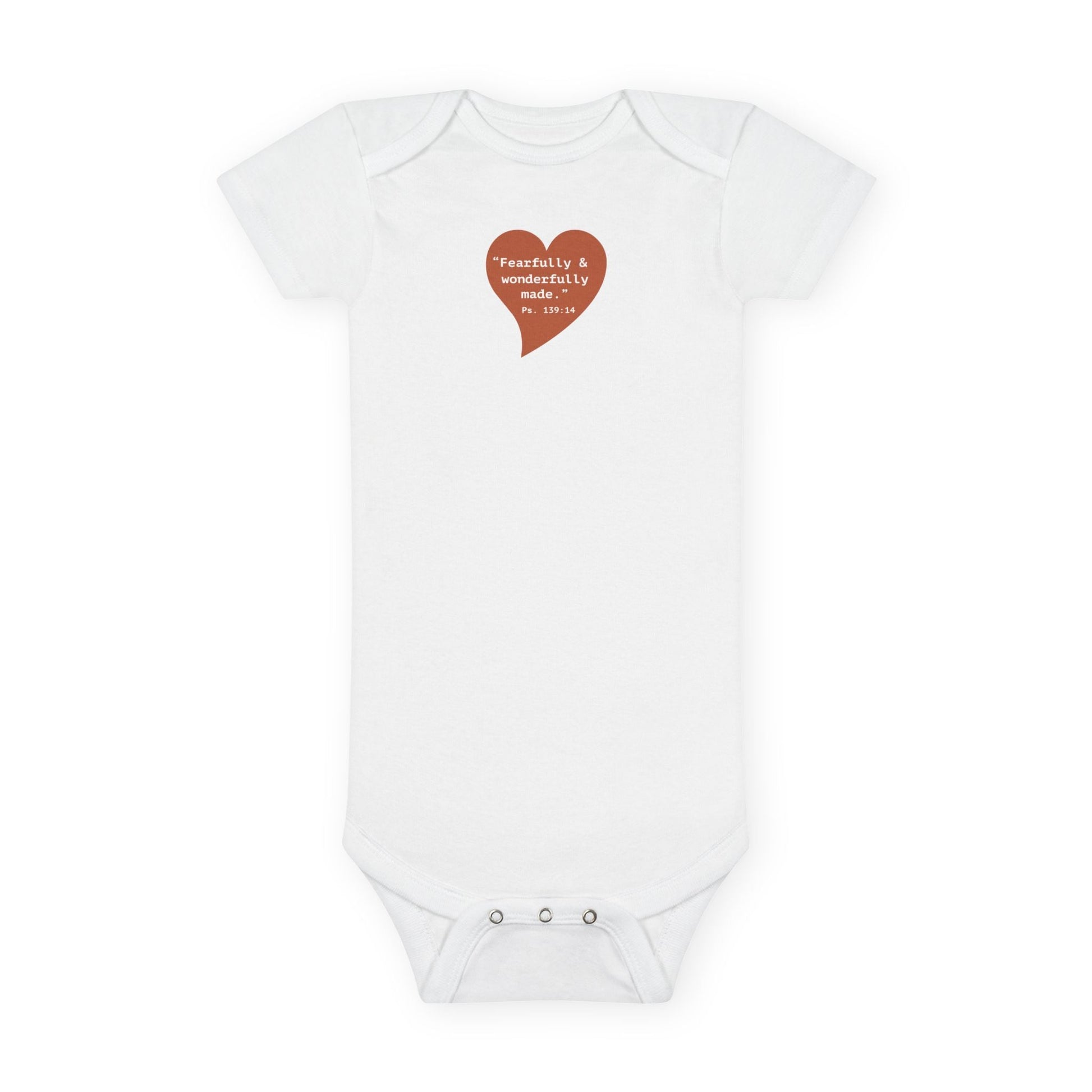 Organic Baby Onesie with Heart “Fearfully & Wonderfully Made” Biblical Verse (Cute Newborn Gift) - i am loved