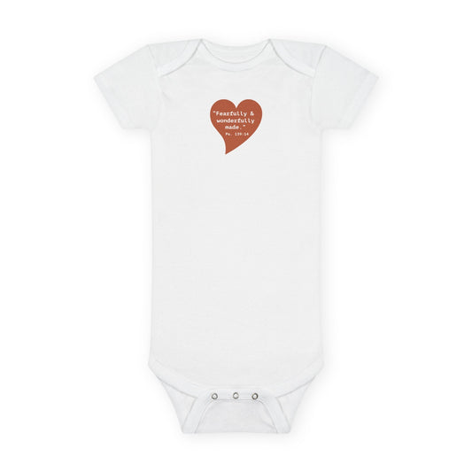 Organic Baby Onesie with Heart “Fearfully & Wonderfully Made” Biblical Verse (Cute Newborn Gift) - i am loved