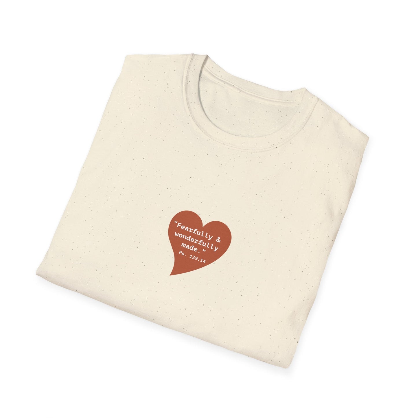 T-Shirt — Small Red Heart Graphic "Fearfully & Wonderfully Made - Left" - i am loved