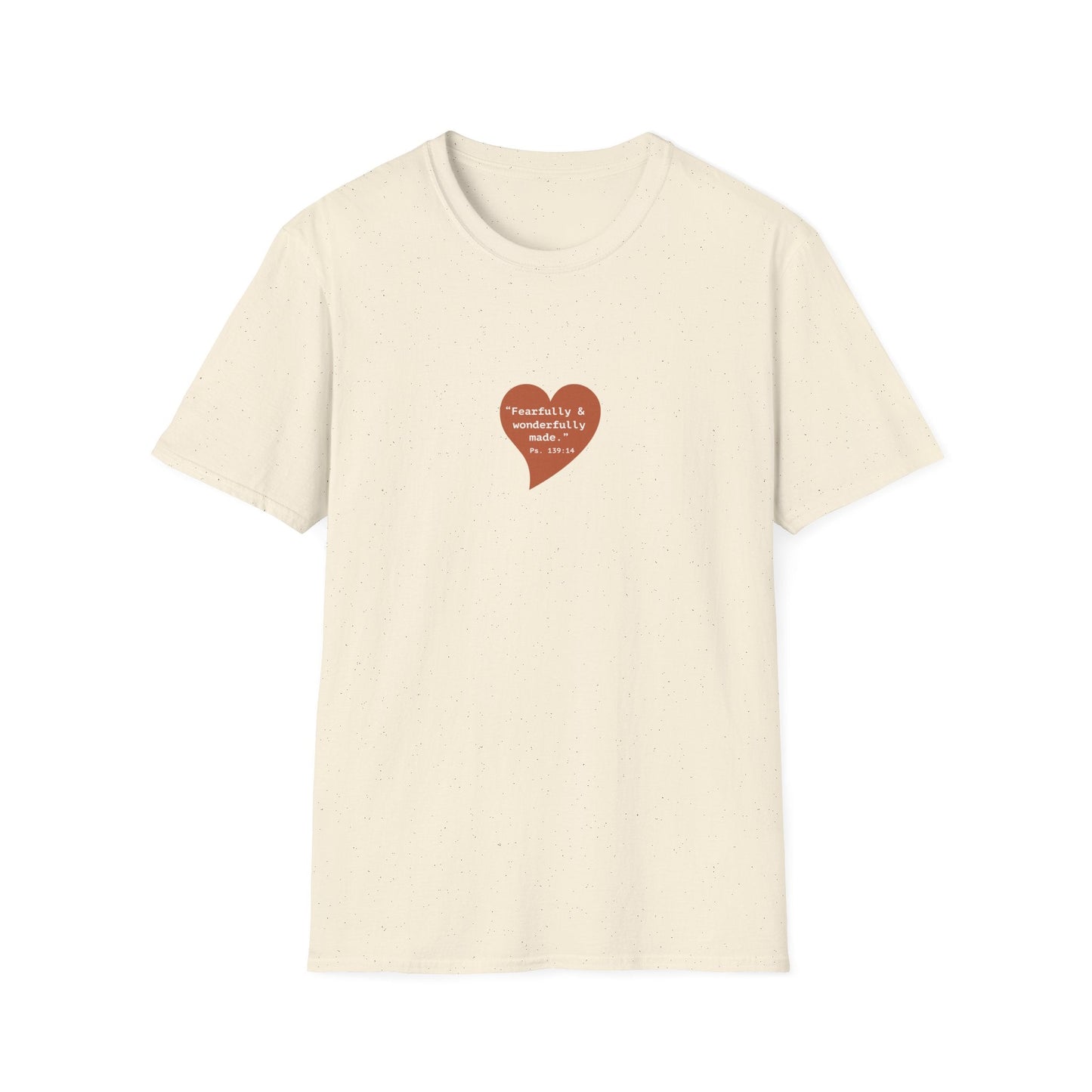 T-Shirt — Small Red Heart Graphic "Fearfully & Wonderfully Made - Left" - i am loved