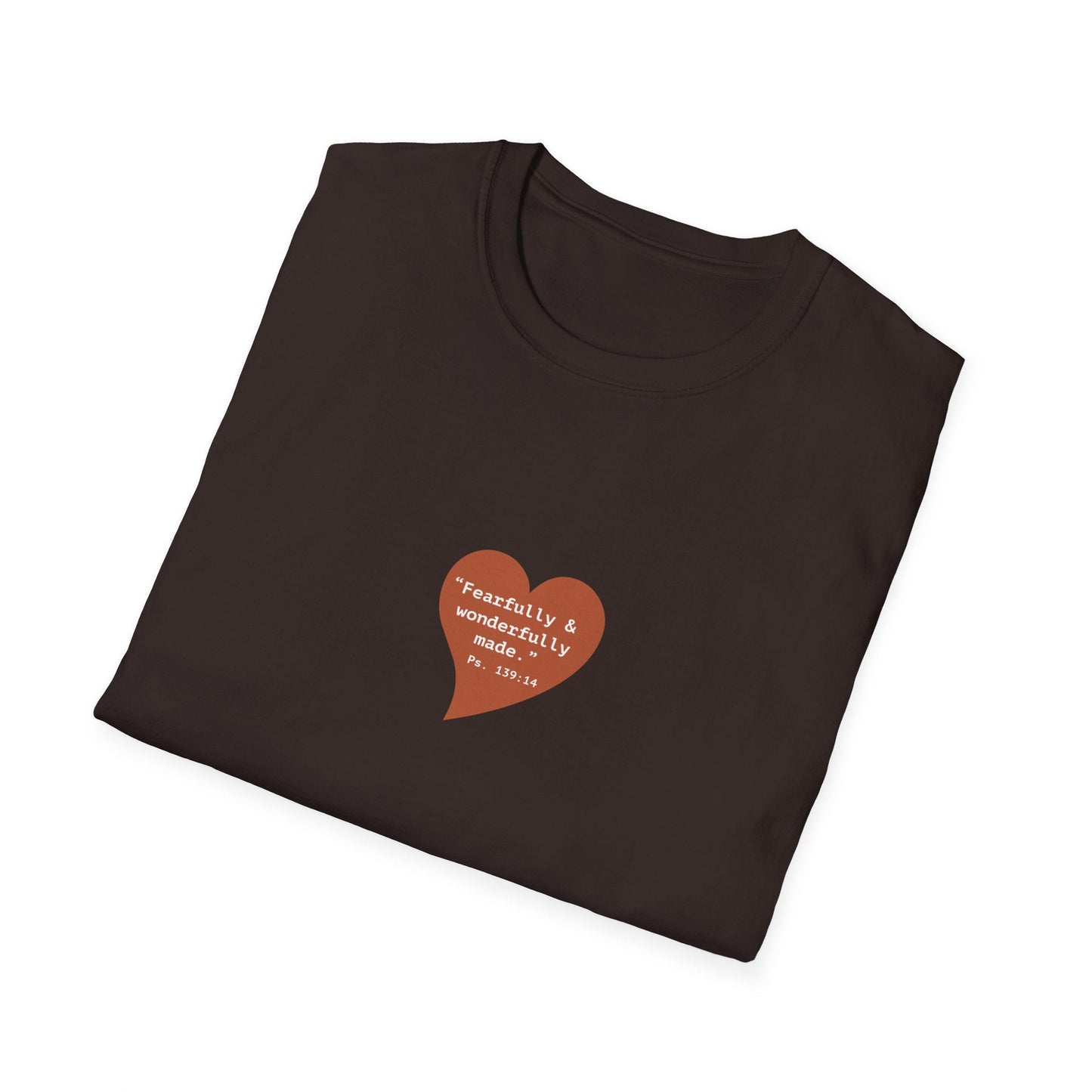 T-Shirt — Small Red Heart Graphic "Fearfully & Wonderfully Made - Left" - i am loved