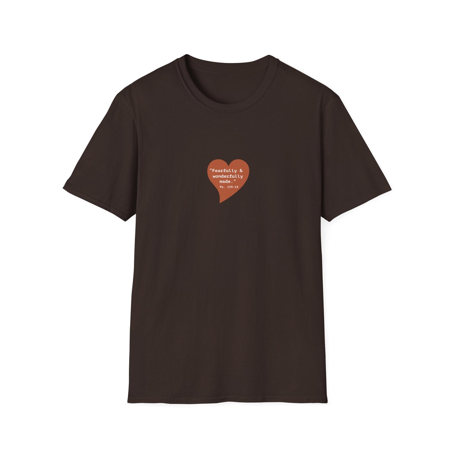 T-Shirt — Small Red Heart Graphic "Fearfully & Wonderfully Made - Left" - i am loved