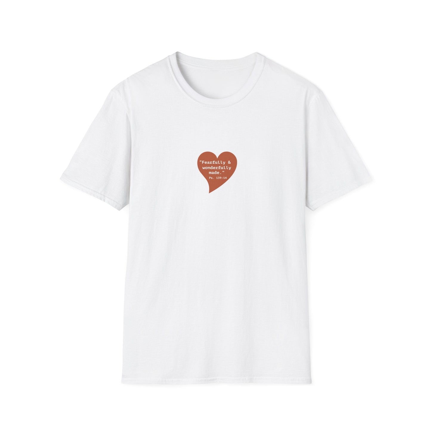 T-Shirt — Small Red Heart Graphic "Fearfully & Wonderfully Made - Left" - i am loved