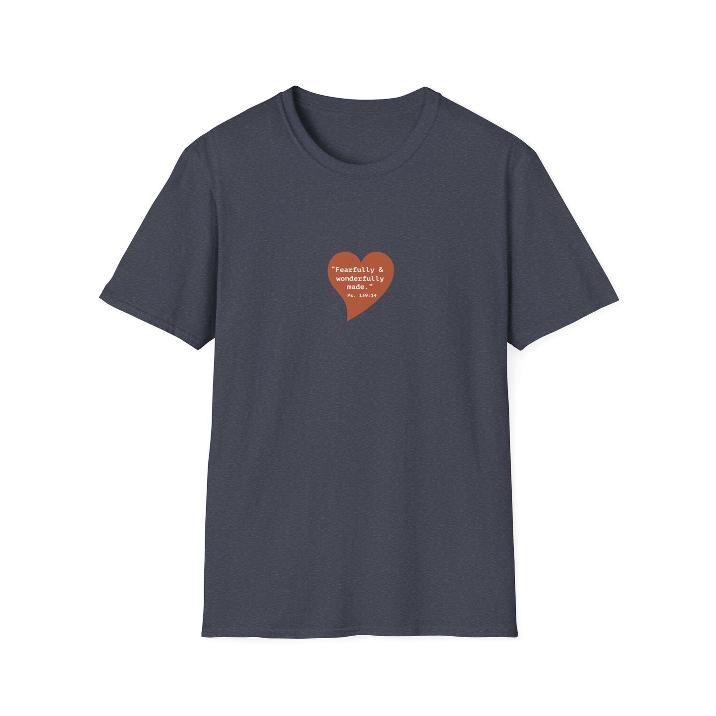 T-Shirt — Small Red Heart Graphic "Fearfully & Wonderfully Made - Left" - i am loved
