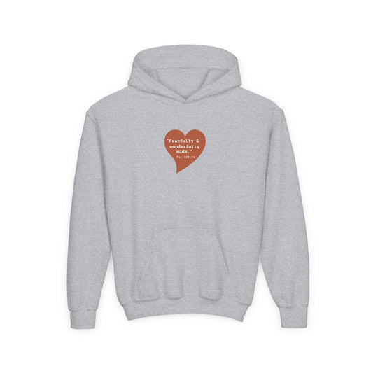Youth Hoodie — 'Fearfully & Wonderfully Made' Retro Heart Comfort Sweatshirt - i am loved